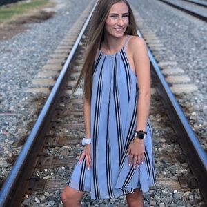 Blue and White Striped Dress